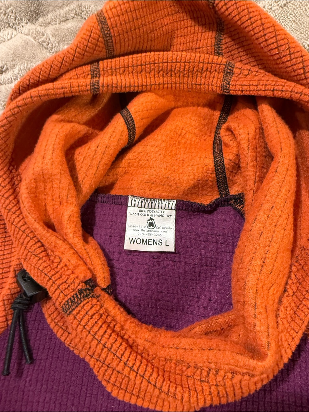 Melanzana Two-Tone Hooded Waffle Knit Pullover - Purple & Orange - Picture 3 of 4